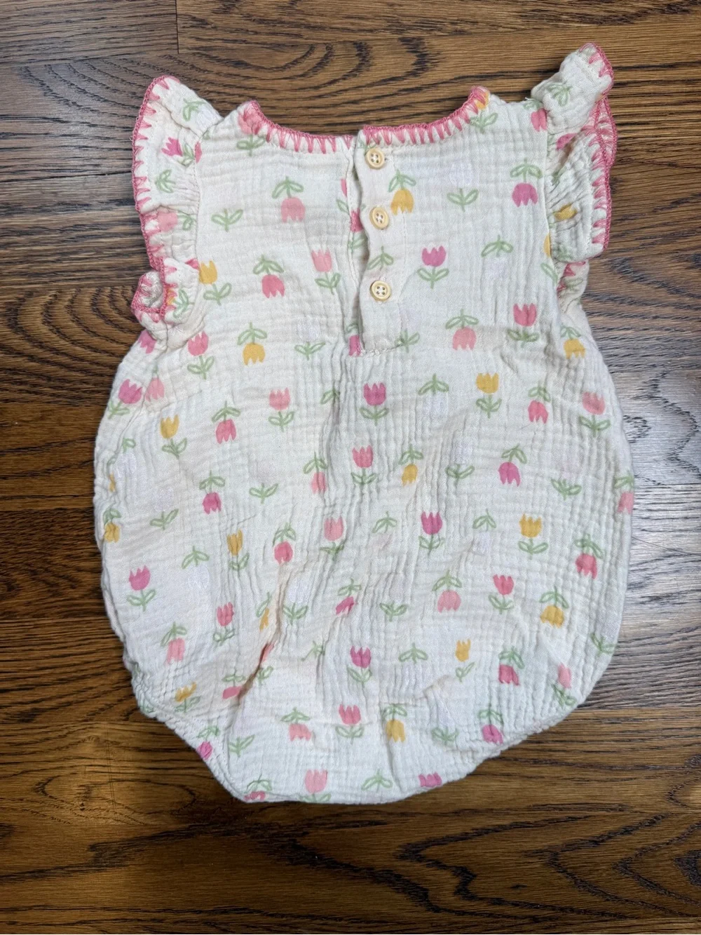 CHICKPEA Organic Baby Girls Floral Tulip Print Muslim Gauze Bubble Romper 3-6 M